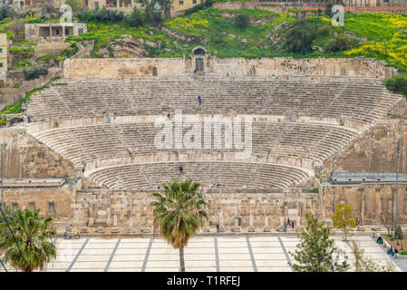 Luftbild des Römischen Theater in Amman, Jordanien Stockfoto