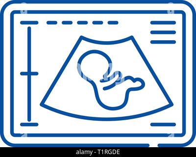 Schwangerschaft Ultraschall Symbol Leitung Konzept. Schwangerschaft Ultraschall flachbild Vektor Symbol, Zeichen, umriss Abbildung. Stock Vektor