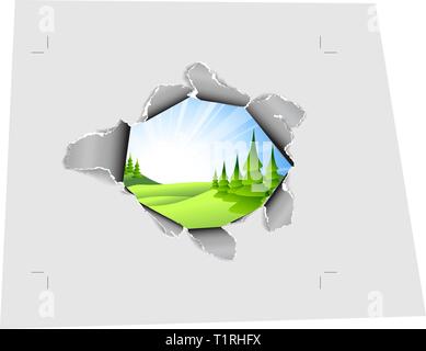 Loch im Blatt Papier - in den Sommer Landschaft Stock Vektor
