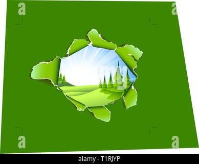 Loch im Blatt Papier - in den Frühling Landschaft Stock Vektor