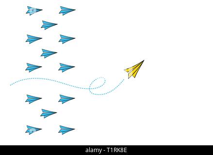 Führung Konzept mit gelben Paper Plane unter blauem Papier Flugzeuge auf weißem Hintergrund Vektor führt. Stock Vektor
