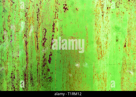 Detail grün lackiert, alt, Metall Türen. Grunge Textur von rostiges Metall mit Kratzern Stockfoto