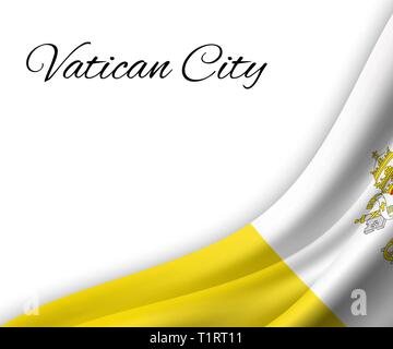Wehende Flagge der Vatikanstadt auf weißem Hintergrund. Für den Tag der Unabhängigkeit Vorlage. Vector Illustration Stock Vektor