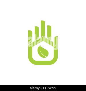 Green eco Home factory Hand palm Finger design logo Vektor Stock Vektor