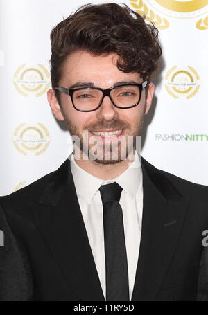 Nathan Sykes kommt an der National Film Awards 2018 an der Porchester Hall Stockfoto