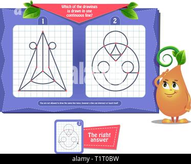 Visual Lernspiel für Kinder und Erwachsene. Spiel für die Entwicklung des Gehirns und iq. Aufgabe Spiel -, die von den Zeichnungen ist in einer durchgehenden Linie gezeichnet. Stock Vektor