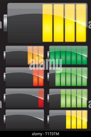 Batterie eingestellt auf schwarzem Hintergrund Stock Vektor