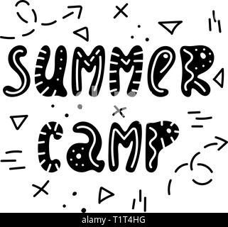 Handgezeichneten Schriftzug in schlampigen Stil. Doodles. Sommer Camp. Stock Vektor