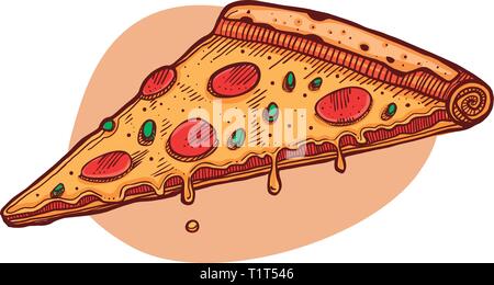 Hand gezeichnet Vektor Tinte Abbildung oder Zeichnung eines Pizza Folie Stock Vektor