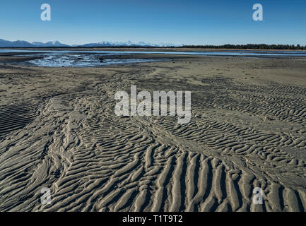 Muster in den Sand an einem Strand in der Nähe von Gustavus Alaska bei Ebbe an einem sonnigen Tag. Stockfoto