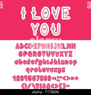 Dekorative Briefe Liebe das Alphabet mit Buchstaben ein Herz voller Zeichen und Nummern Stock Vektor