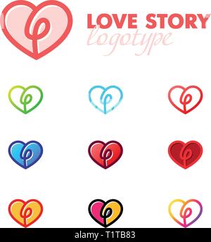 Einstellen der Liebe Herz Logo. Symbol. Liebe, Medizin, Gesundheit, Pflege, karitativen Schriftzug. Valentine's Symbol, Vector, Form. Stock Vektor