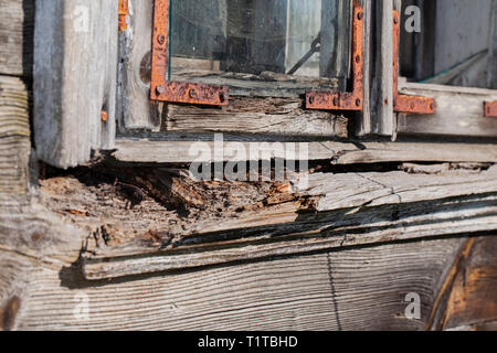 Alte morsche hölzerne Fensterbank Stockfoto