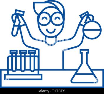 Wissenschaft in der Schule, Laborversuche Symbol Leitung Konzept. Wissenschaft in der Schule, Laborversuche flachbild Vektor Symbol, Zeichen, umriss Abbildung. Stock Vektor