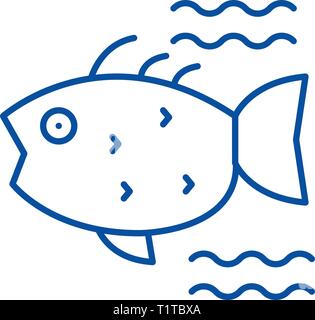 Sea Fish Symbol Leitung Konzept. Meer Fisch flach Vektor Symbol, Zeichen, umriss Abbildung. Stock Vektor