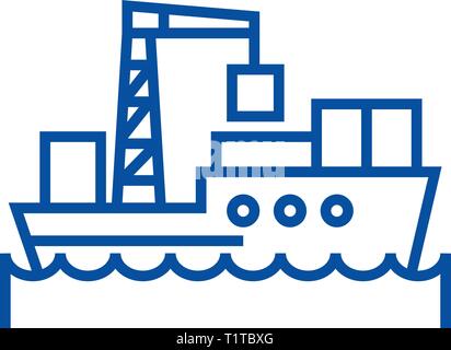 Meer Logistik, Schiff Symbol Leitung Konzept. Meer Logistik, Schiff flachbild Vektor Symbol, Zeichen, umriss Abbildung. Stock Vektor