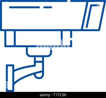 Sicherheit Kamera symbol Leitung Konzept. Sicherheit Kamera flachbild Vektor Symbol, Zeichen, umriss Abbildung. Stock Vektor