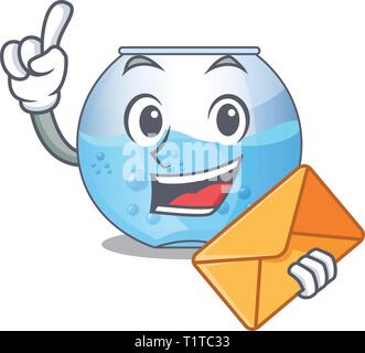 Mit Umschlag Schüssel cartoon Aquarium oben Holztisch Vector Illustration Stock Vektor
