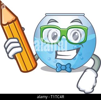 Student Schüssel cartoon Aquarium oben Holztisch Vector Illustration Stock Vektor