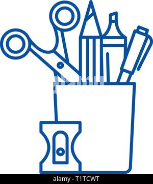 Briefpapier set line Symbol Konzept. Briefpapier set Flachbild vektor Symbol, Zeichen, umriss Abbildung. Stock Vektor