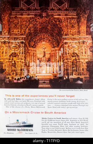 1955 Magazin Werbeanzeige Werbung Moore-Mc Cormack Line Kreuzfahrten nach Südamerika. Stockfoto