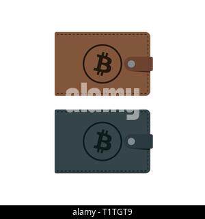 Vektor bitcoin Geldbörse mit Münzen, cryptocurrency in der Brieftasche. Bitcion Münzen im Portemonnaie Vector Illustration Stock Vektor
