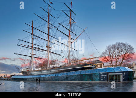 LONDON Greenwich, Cutty Sark TEE CLIPPER ABENDLICHT und rosa Wolken Stockfoto