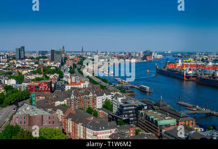 Panorama, Altona, St. Pauli Landungsbrücken, Hafencity, Hafen, Deutschland Stockfoto