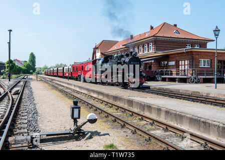 Steam Railway, Molli, Schmalspurbahn, Bahnhof, Kuehlungsborn-West, Mecklenburg-Vorpommern, Deutschland Stockfoto