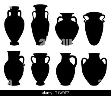 Vektorgrafiken, die zur Erzeugung von Wein. Silhouetten der griechischen Amphoren mit Kopieren von Steingut alte Produkte aus Griechenland. Stock Vektor
