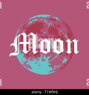 Vollmond, Vector Illustration der Mond in kreativen, modernen Stil mit Gothic font Bildunterschrift. Stock Vektor