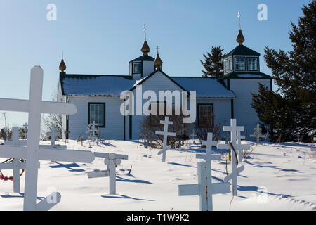 Russisch-orthodoxe Kirche, Ninilchik, Alaska. Heilige Verklärung des Herrn Kapelle. Stockfoto