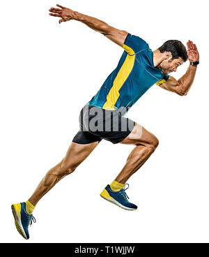 Eine kaukasische stattlichen reifer Mann laufen Läufer joggen Jogger auf weißem Hintergrund Stockfoto
