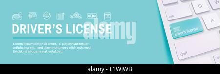 Treiber Test & Lizenz Icon Set und Web Header Banner Stock Vektor