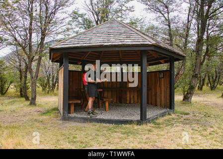 Casa Piedra (Steinhaus) Campingplatz im schönen Patagonien Nationalpark, Aysen, Patagonien, Chile Stockfoto