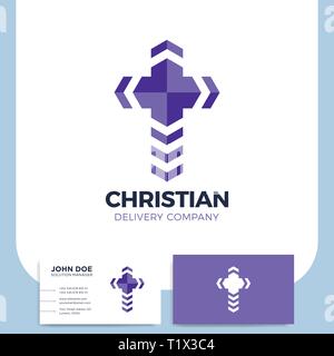 Kreuz Lieferung Logo. Kirche Pin Schriftzug. Christliches Symbol. Business Card Design. Stock Vektor
