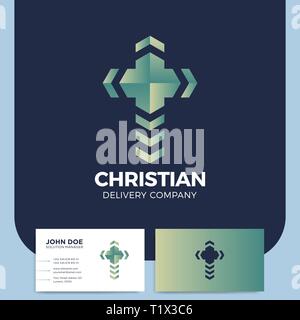 Kreuz Lieferung Logo. Kirche Pin Schriftzug. Christliches Symbol. Business Card Design. Stock Vektor