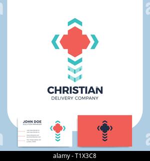 Kreuz Lieferung Logo. Kirche Pin Schriftzug. Christliches Symbol. Business Card Design. Stock Vektor