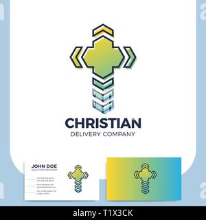 Kreuz Lieferung Logo. Kirche Pin Schriftzug. Christliches Symbol. Business Card Design. Stock Vektor