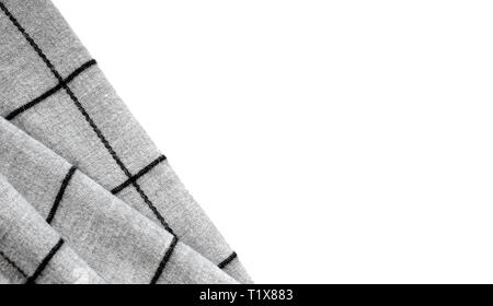 Blick von oben auf die Textur von grauer Stoff in einer großen Zelle auf einen weißen Hintergrund mit einem Bereich für Text Stockfoto