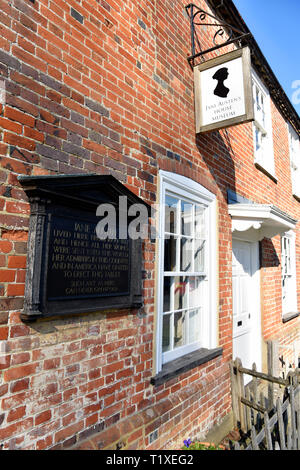 Abschnitt von Jane Austen's House, Chawton, in der Nähe von Alton, Hampshire, UK. 24. Februar 2019. Stockfoto