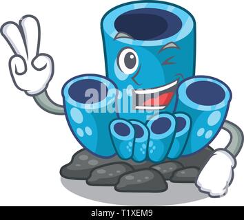 Zwei Finger blau schwamm Coral im Zeichen aquarium Stock Vektor