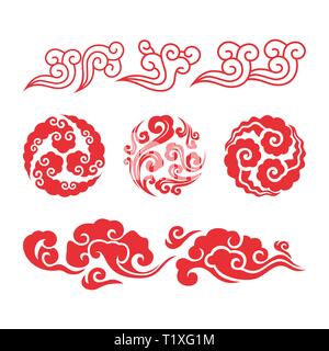 Chinesische Wolken. Asiatische swirl Cloud eingestellt. Vektor chinesische oder japanische wasser wolken Grafik Stock Vektor
