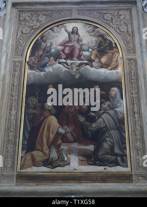 Assisi Umbrien Italien Italia. San Rufino Cathedral "Cappella di San Francesco". Innenraum Kunstwerke in der Kapelle Gemälde des Hl. Franziskus von Assisi Stockfoto