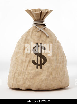 Geld Sack mit Dollar Symbol. 3D-Darstellung. Stockfoto