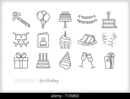 Satz von 15 geburtstag Zeile für Symbole für das Feiern des Werfens einer Partei Stock Vektor