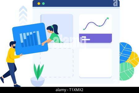 Vector Illustration von kreativen Team zusammen, um den Inhalt zu erstellen. Abbildung: Teamarbeit und Zusammenarbeit im flachen Design Stil Stock Vektor