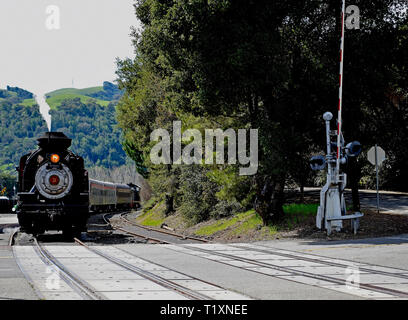 Niles Canyon Railway amerikanische Dampflok Nr. 3 an das Depot in Sunol, Kalifornien, Stockfoto