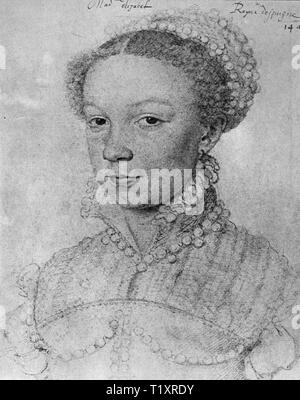 Bildende Kunst, Francois Clouet (1510 - 1572), Zeichnung, Elisabeth von Valois, Königin von Spanien, Porträt, 1559, Musée Condé, Chantilly, Additional-Rights - Clearance-Info - Not-Available Stockfoto