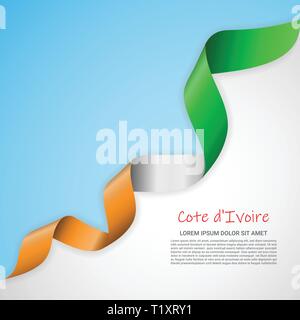 Vektor Banner in weißen und blauen Farben und winkte Band mit Flagge von Cotedivoire. Vorlage für Poster Design, Broschüren, Drucksachen, Logos Stock Vektor